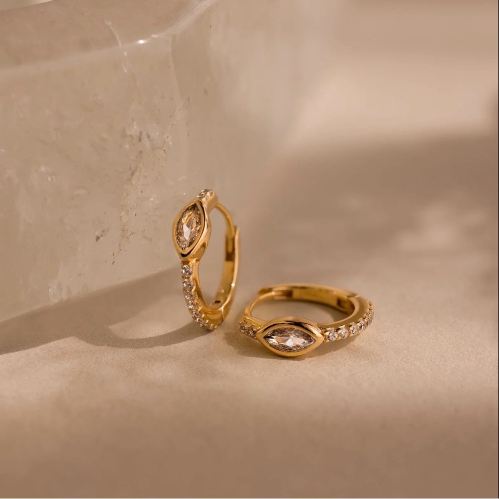 Gold and Crystal Marquise Hoop Earrings